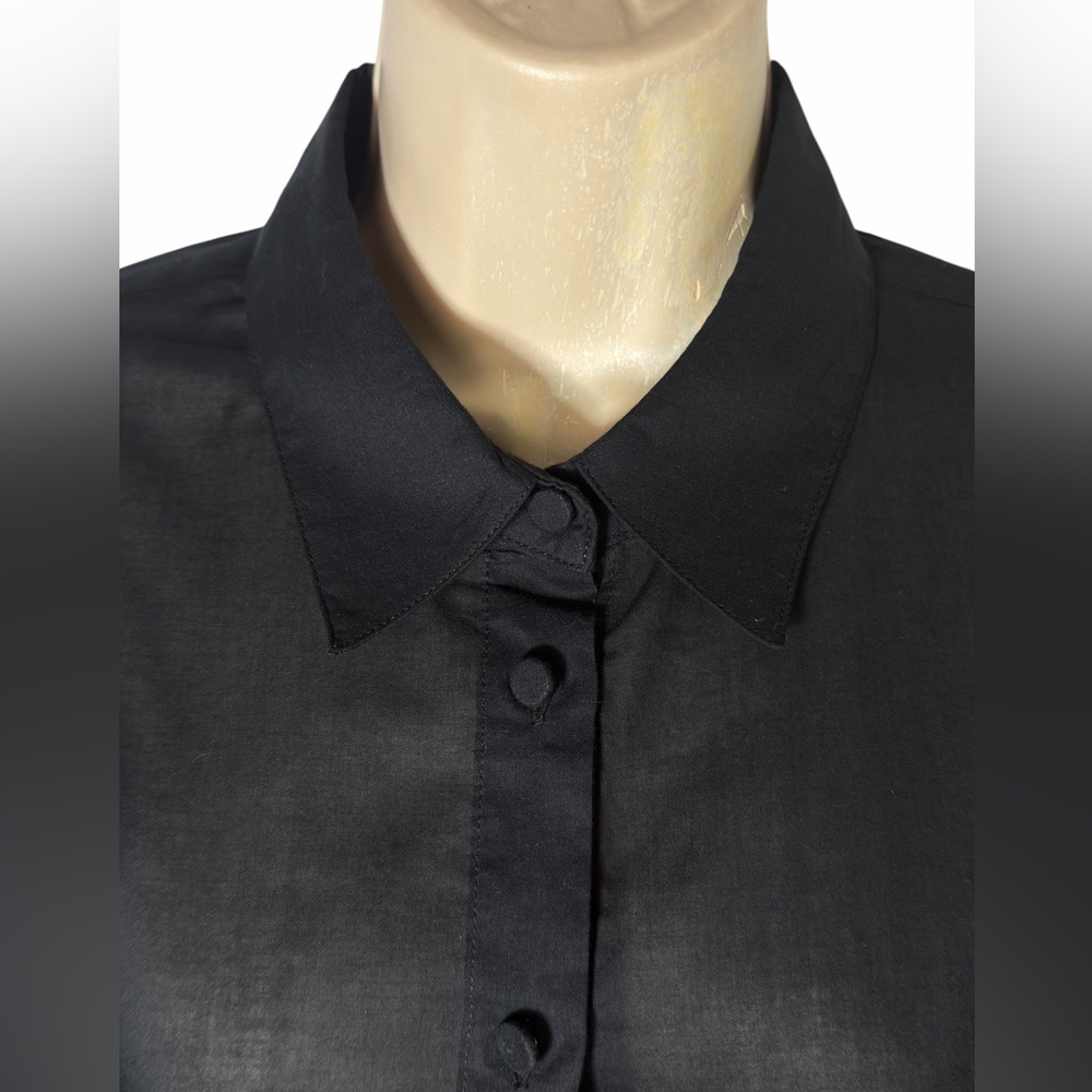 Banana Republic Cotton Voile Black Women's  Shirt Plated Balloon Sleeve L NEW - Picture 11 of 16